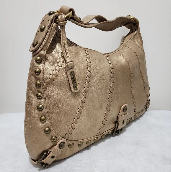 Isabella Fiore Whisplash Audra Studded Gold Leather Hobo Bag
